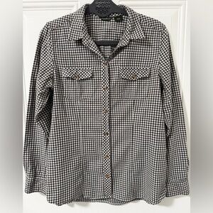 Eddie Bauer Women’s Medium Black White Gingham Button Up Shirt Cotton